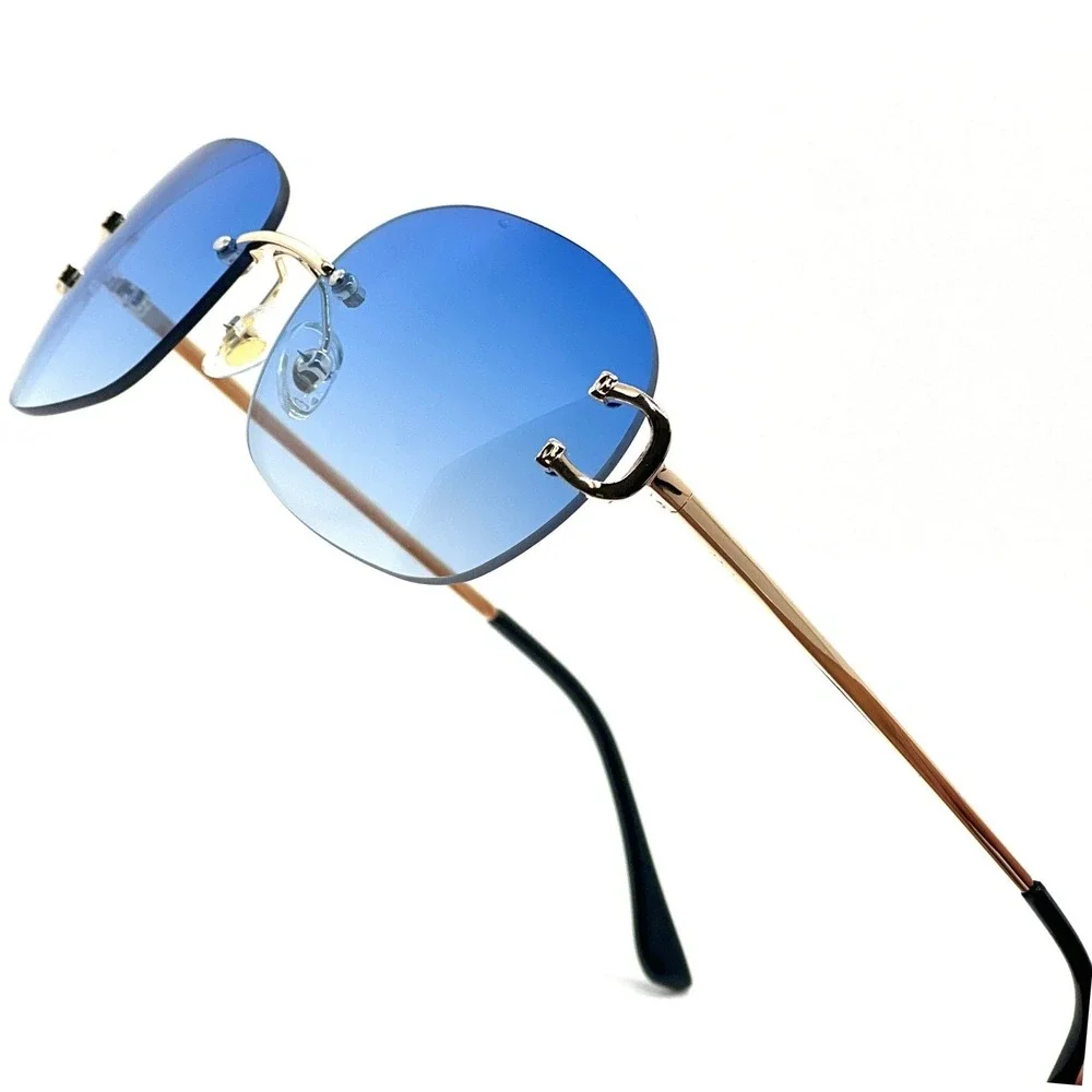 Sunglasses Blue Lens Gold Light Weight Retro Classic Men Style Gangs Stylish Hot